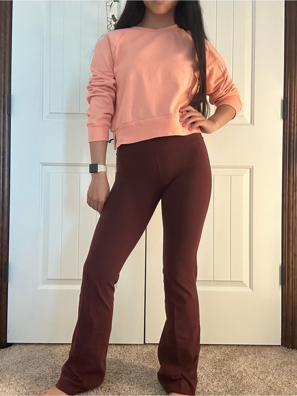 CRZ YOGA Women's High-Rise Flare Pants in Burgundy